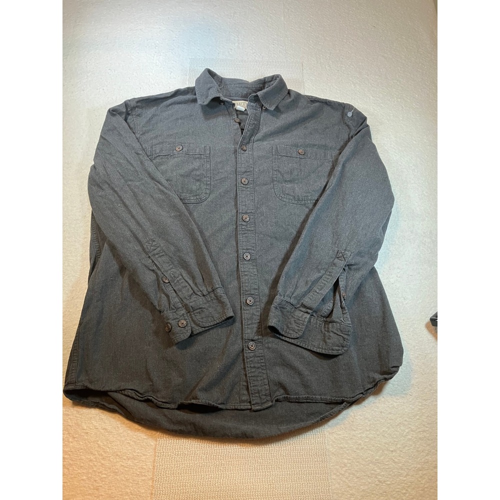 Duluth Trading Co Heavy 100% Cotton Work Shirt Grey‎ Mens XL Tall Long Sleeve